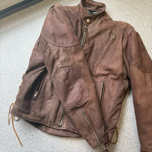 Vintage Walter Dyer Brown Leather Jacket Mens 36 Biker Motorcycle Riding USA - Picture 9 of 16